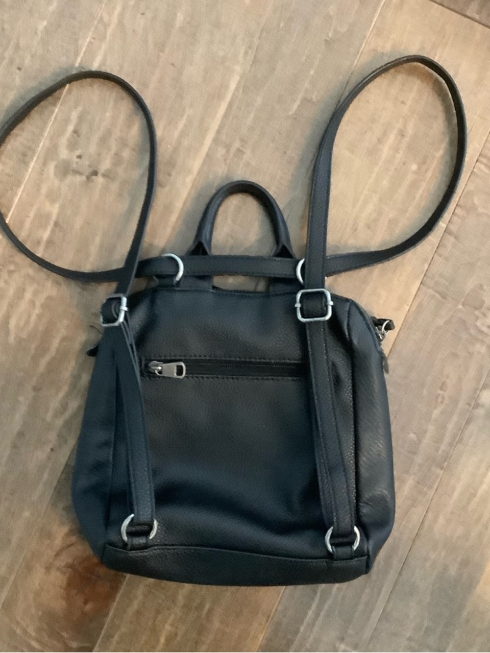 The Sak Black Leather Convertible Backpack Purse with Braided Trim - Picture 4 of 12